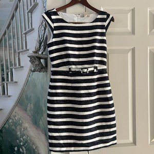 NWT Black/White striped, belted sheath dress